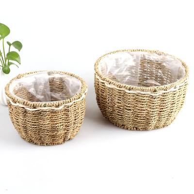 

Steel frame straw storage basket basket porch decoration living room crafts ornament handmade rattan storage basket trumpet