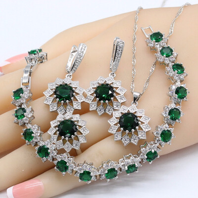 

925 Silver Bridal Jewelry Sets For Women Topaz Necklace Pendant Earrings Rings Bracelets