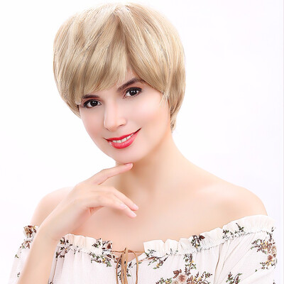

12" Synthetic Blonde Wig Kanekalon Length Short Straight Wigs For White Women Heat Resistant Fiber Fashion Hair