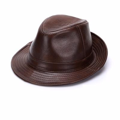 

Adult 100 Genuine Leather Hat Mens Fedoras Cowhide Hats British Gentlemen Panama Hat Fashion Cap New Year Gift B-7144