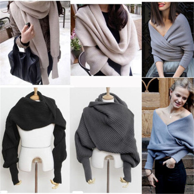 

Womens Winter Warm Soft Knitting Wool Sweater with Scarves