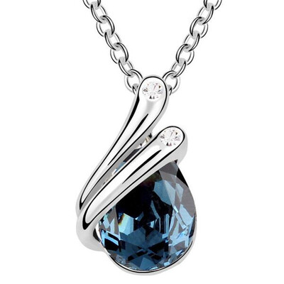 

White Gold Plated Crystal Drop Necklace Made With Crystal from Swa Elements Jewelry for Women Weddings 6286