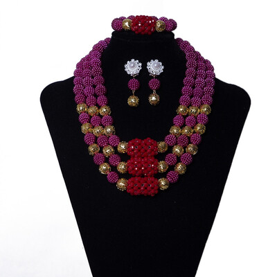 

Red&Yellow Bridal Necklace Set African Wedding Jewelry Set For Women Nigerian Wedding Beads Crystal Necklace Set Free Shipping