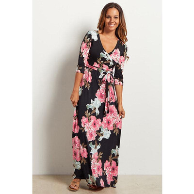 

2018 Summer Dress Sexy Deep V Neck Beach Casual Tunic Femme Vestidos Half Sleeve Boho Floral Printed Women Long Maxi Dresses
