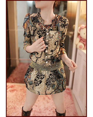 

Womens Summer Long Sleeve Vintage Floral Chiffon Sexy Mini Dress
