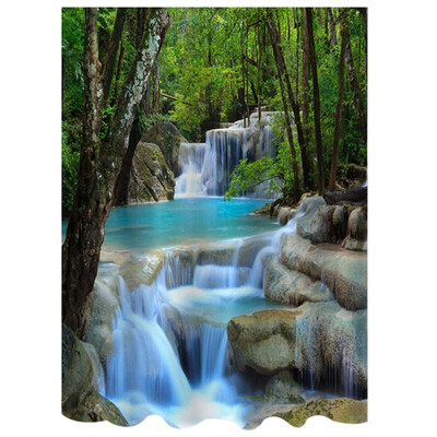 

UpperX 3D Waterfall Scenery Waterproof Shower Curtain Bathroom Products Creative Polyester Bath Curtain with 12 Hooks