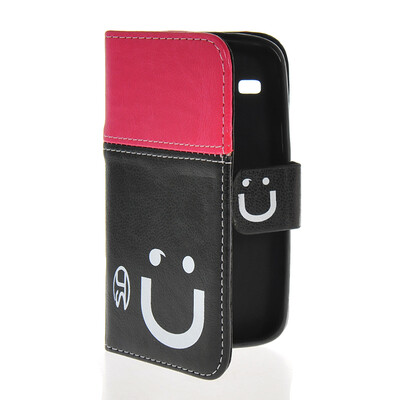 

MOONCASE Leather Side Flip Wallet Card Slot Pouch Stand Shell Back ЧЕХОЛ ДЛЯ Samsung Galaxy Core I8260 I8262 Pink Black