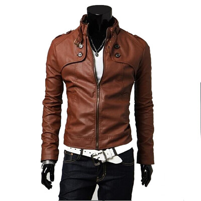 

Zogaa Men's Leather Classic European Four Botton Short Slim Stand Collar