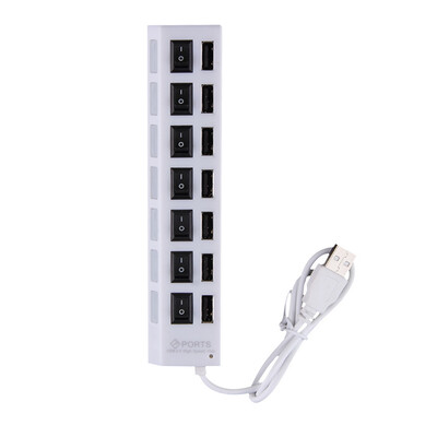 

7 Port Slot Tap USB 2.0 Hub Adapter Splitter Power On/Off Switch LED Light