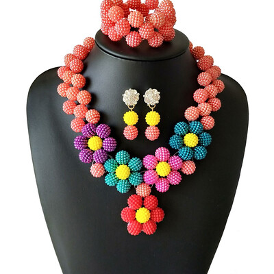 

6 Color Imitation Pearl Bridal Necklace Earrings Bracelet Set African Wedding Beads Nigerian Jewelry Set For Women Free Shipping