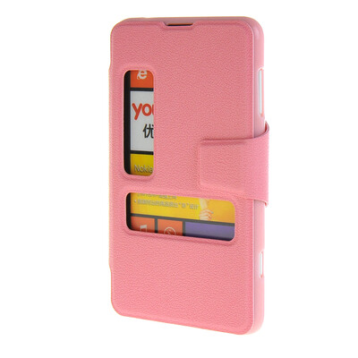 

MOONCASE Side Flip Hard board Slim Leather Bracket Window Case Cover for Microsoft Lumia 625 Pink