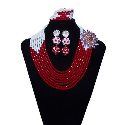 

2018 New African Beads Jewelry Set Red & Pink Crystal Beads Necklace Set Dubai Wedding Indian Bridal Jewelry Set For Women