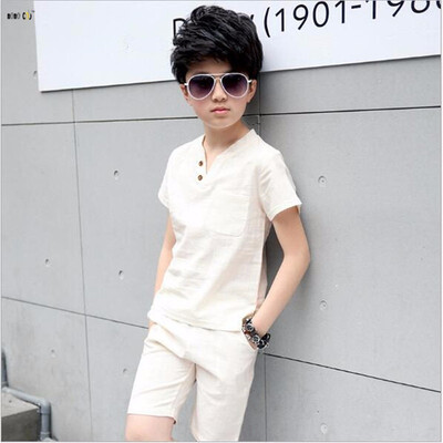 

Linen Boys Clothes Sets Summer Short Sleeve Casual Children Sport Suits Two Piece Kid Clothing 4 5 6 7 8 9 10 11 12 13 14 Years