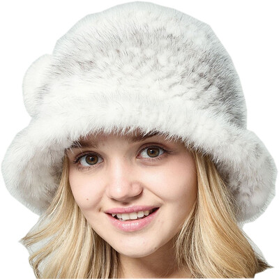 

MsMinShu Genuine Mink Fur Hat Hand Knitted 100 Real Mink Fur Cap Winter Warm Hat Fashion Ladys Cap Women Hat