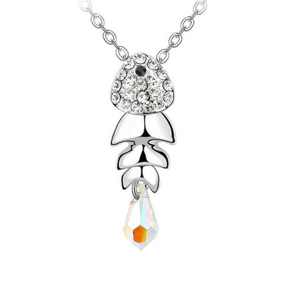 

Women Fashion Jewelry Fish Necklaces Pendants Crystal from Austrian Elements High Quality Accessories White Gold Plated 1568