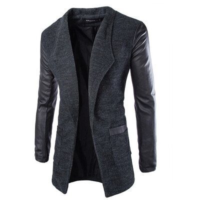 

Zogaa New Men's Wind Coat Slim Leather Sleeve Wool