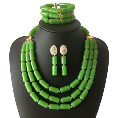 

AMYNOVA 4 Rows of Orange Imitation Coral Nigerian Wedding Beads Jewelry Set Bridal Jewelry African Costume Jewelry Set for Women