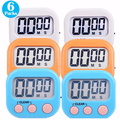

6Pack Digital Kitchen Timer Multi color Magnetic Back&Retractable Stand Minute Second Count Up Countdown Kid Clock