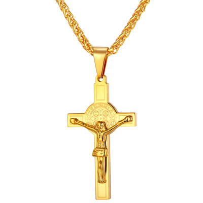 

U7 Latin Cross Pendant Necklace For Men Women Gift New Trendy Gold Plated Stainless Steel Cross Christian Jewelry 2016