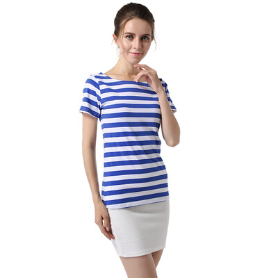 

POPBASIC Womens Summer Short Sleeves Cotton Stripe Pattern T-Shirt