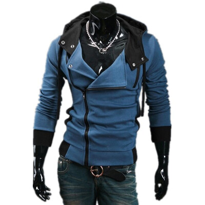 

Zogaa New Korean Mens Hoodie Slim Oblique Zipper