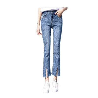 

Nine pants womens jeans split micro-flare pants female Slim was thin 8 points pants high waist jeans tide Europe&America -T7