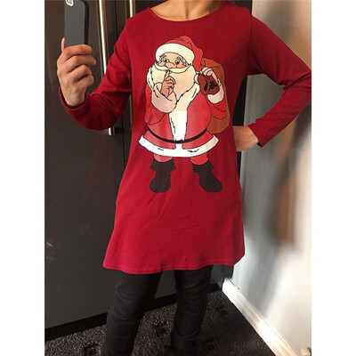 

Ruiyige 2018 spring Women Christmas Dress Casual Santa Cartoon Print Long Sleeve Round Neck Tunic Stretch Mini Robes Xmas Party