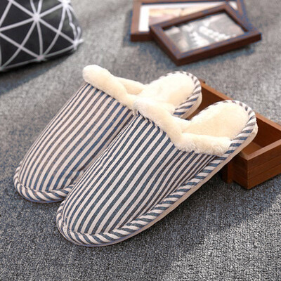 

Green cotton slippers non-slip bottom winter warm home slippers couple models mens vertical bar 42-43