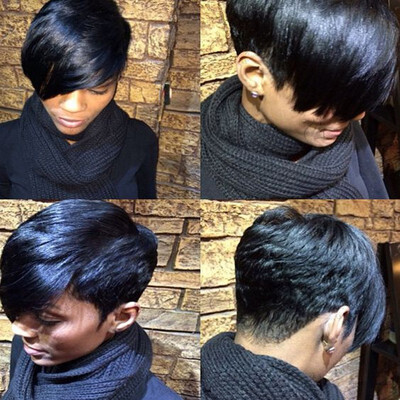

QianBaiHui Short Black Wigs for Black Women Pixie Cut Wigs with Bangs Heat Resistant Synthetic Hair Wigs Fashion Wig Wig Cap