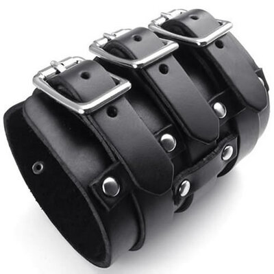 

Hpolw Wide Genuine Leather Mens Bangle Cuff Bracelet Punk Rock Fits 75" to 9" Black