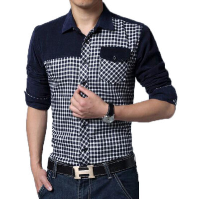 

Zogaa New Men's Shirt Lattice Color Matching Long Sleeve