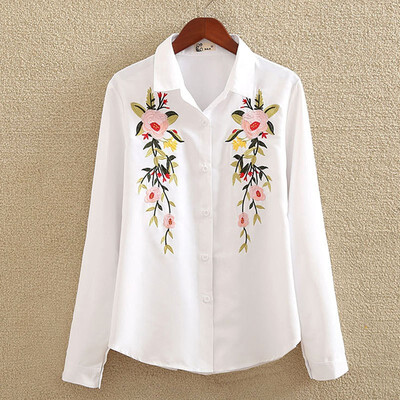 

Fashion Women Leaves Embroidery Long Sleeve Blouse Casual Shirt Blouses Tops