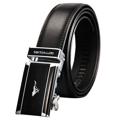 

Seven wolves belts male widened version of leather fashion trend series automatic buckle belt business trousers male 7A413116200 black