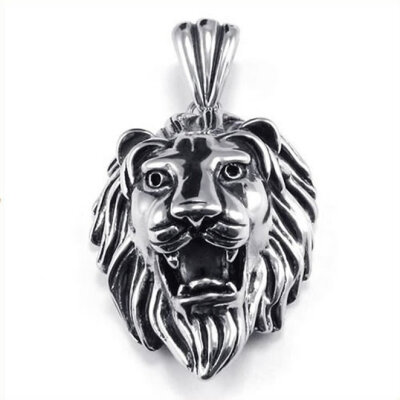 

Hpolw Huge Mens Stainless Steel Casting Silver Heavy Cool Lion King Mask Pendant Necklace,18-26 inch Chain