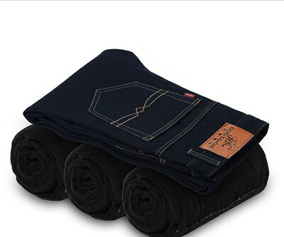 

Men Classic Straight Slim Fit Fleece Lined Thick Jeans Biker Denim Trousers Pant