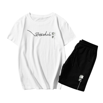 

Damaizhang Brand Designer Men T-shirt with Shorts Set Summer Printed Cotton Slim Fit Man t-shirt Set Mens Clothing