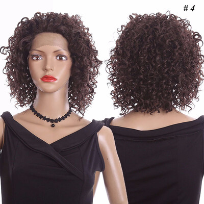 

14inch Short Kinky Curly Wigs High Temperature Synthetic Lace Front Wig For Women Free Part Natual Full Black Wigs