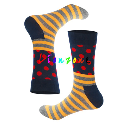 

LIONZONE Harajuku Unisex happy funny Socks Color Block Patchwork Striped Dot Print Crew high quality Cotton Casual Socks