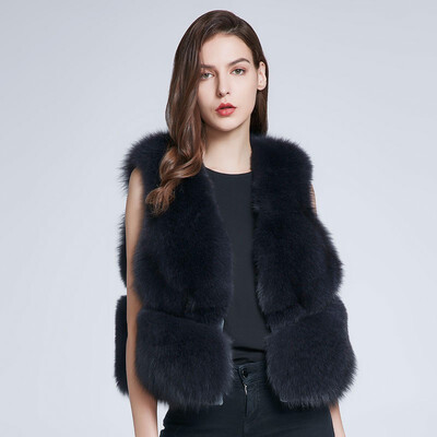 

real natural Fox fur vest authentic womens jacket winter fur coat fluffy thermal leather 2018 new shelves discount