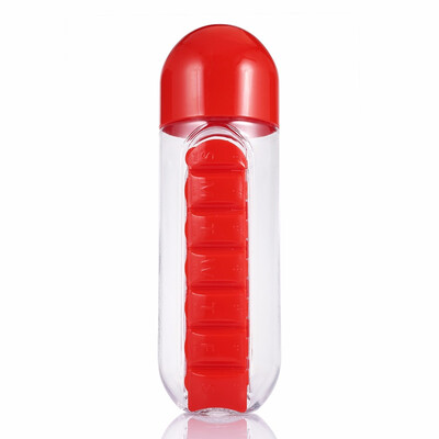 

Outdoor Portable Water Bottle with Pill Case body is made of PC&the cover is made of PP 600ml for outdoor activities