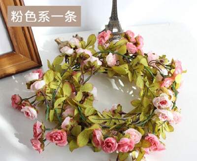 

170cm Artificial Rose Flower Vine Wedding Decorative Real Touch Silk Flowers With Green Leaves for Home Hanging Garland Decor