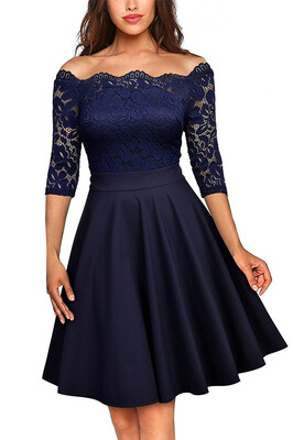 

New Arrival Womens Vintage Floral Lace Boat Neck Cocktail Formal Swing Dress