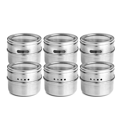 

UpperX 6pcsset Clear Lid Magnetic Spice Jar Stainless Steel Spice Sauce Storage Container Pots Kitchen Condiment Holder Houseware
