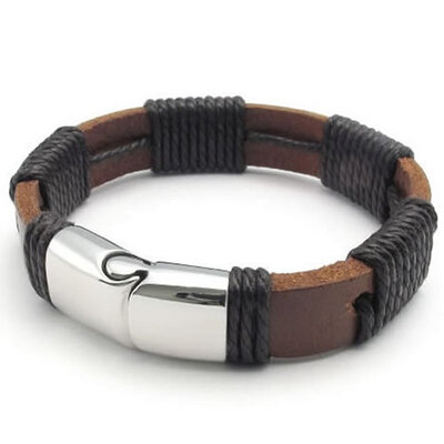 

Hpolw Mens Surfer Brown Leather Bracelet Stainless Steel Clasp 12mm - 8" 85" 9" inches