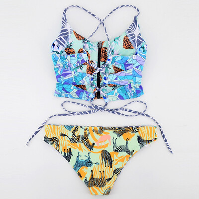 

Sexy Printing Two Pieces Womens Swimming Suit Swimwear Women Halter Strap Swimwear