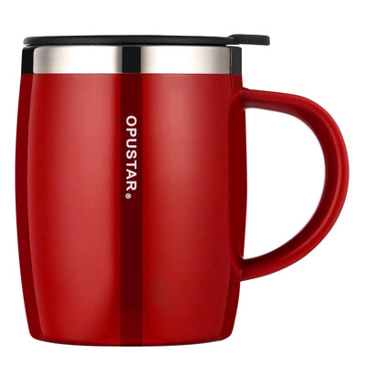 

OPUSTAR simple office cup men&women large capacity stainless steel mug desktop mug water cup 420ml passion red
