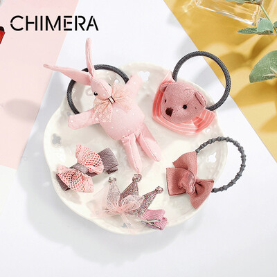 

CHIMERA hair accessories headdress bow childrens combination hair band side clip 5 piece set rubber band hair ring clip