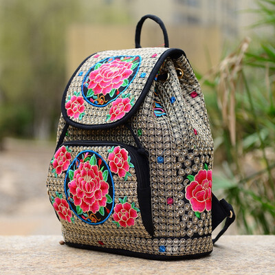 

2018 New National Style Embroidered Backpack Embroidered Canvas Child Schoolbag for Younger Female travel Bag