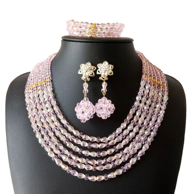 

6 Strands Water Drops Beads Handmade African Wedding Statement Necklace Nigerian Wedding Beads African Jewelry Set for Women