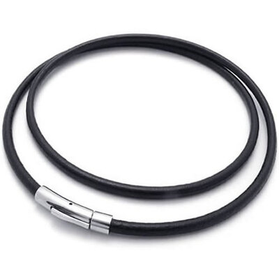 

Hpolw New Trendy Jewelry Black Genuine Leather Cord Necklace Rope Chain with Mens&Women 316L Stainless Steel ClaspSpring buckle 3mm Vintage CasualSporty 14-30 inch Necklace